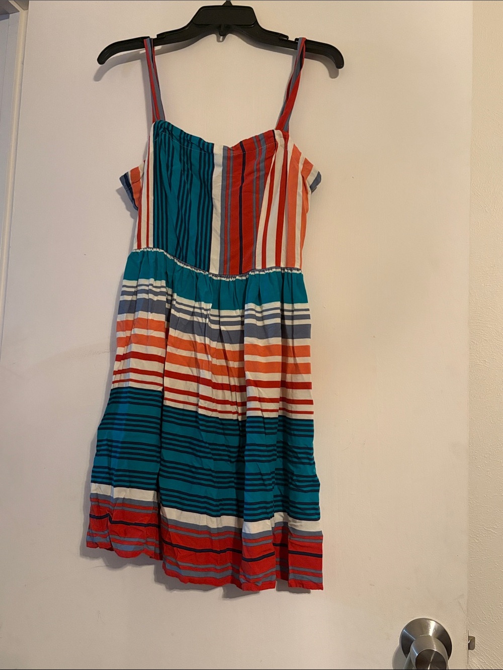 Gypsies & Moondust Striped Mini Dress in Teal, Red & Orange